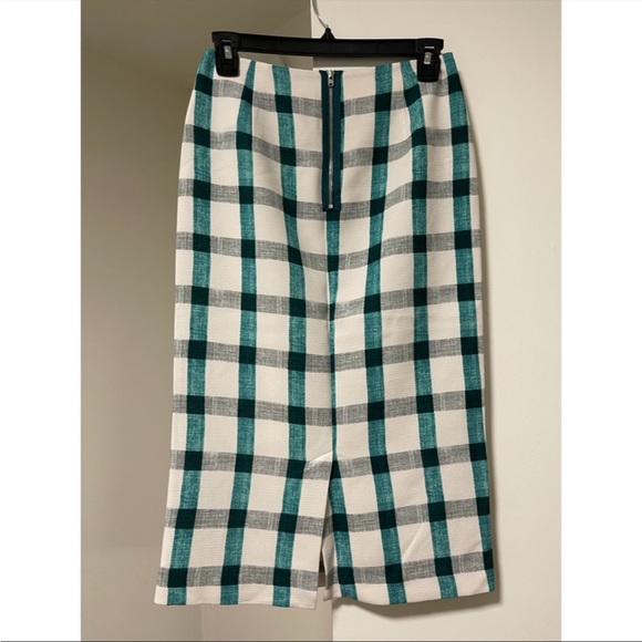 Zara green and white plaid pencil midi skirt - Picture 6 of 6